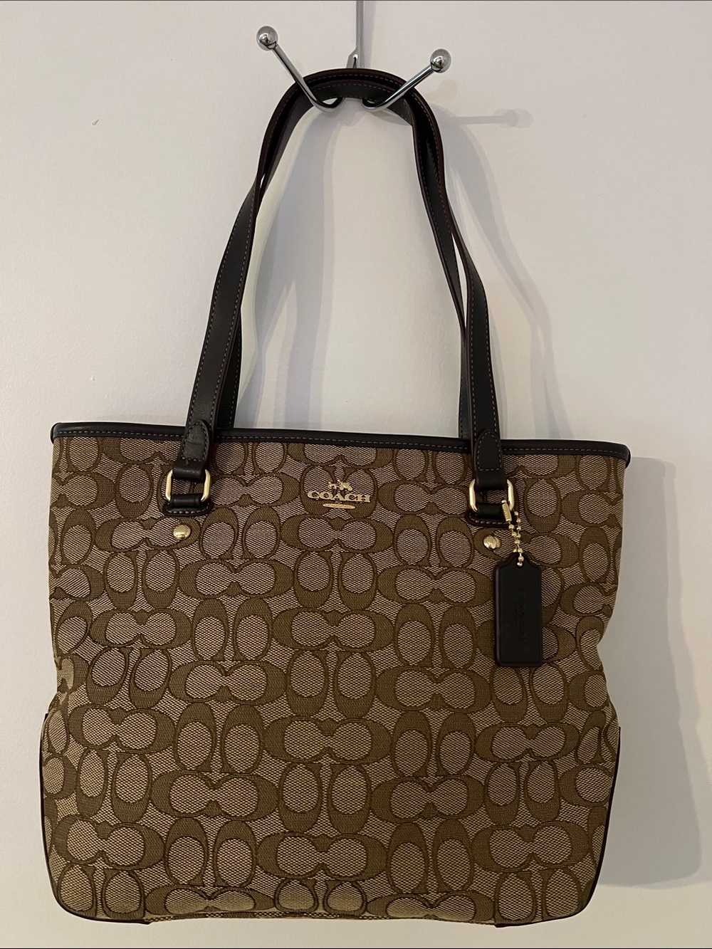 Coach Tan & Brown Signature Canvas Tote & Hang Tag